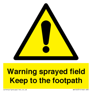 WV12031: Warning sprayed field Keep to the footpath