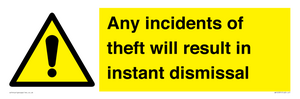 WV12331: Any incidents of theft will result in instant dismissal sign