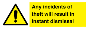 WV12331: Any incidents of theft will result in instant dismissal sign