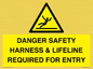 WV12629: DANGER SAFETY HARNESS & LIFELINE REQUIRED FOR ENTRY