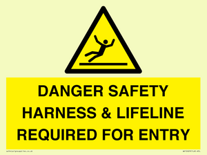 WV12629: DANGER SAFETY HARNESS & LIFELINE REQUIRED FOR ENTRY