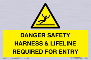 WV12629: DANGER SAFETY HARNESS & LIFELINE REQUIRED FOR ENTRY