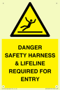 WV12629: DANGER SAFETY HARNESS & LIFELINE REQUIRED FOR ENTRY