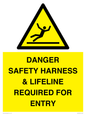 WV12629: DANGER SAFETY HARNESS & LIFELINE REQUIRED FOR ENTRY