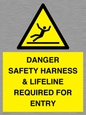 WV12629: DANGER SAFETY HARNESS & LIFELINE REQUIRED FOR ENTRY