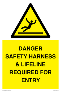 WV12629: DANGER SAFETY HARNESS & LIFELINE REQUIRED FOR ENTRY