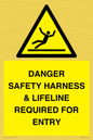 WV12629: DANGER SAFETY HARNESS & LIFELINE REQUIRED FOR ENTRY