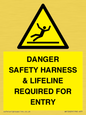 WV12629: DANGER SAFETY HARNESS & LIFELINE REQUIRED FOR ENTRY