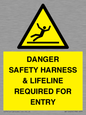 WV12629: DANGER SAFETY HARNESS & LIFELINE REQUIRED FOR ENTRY
