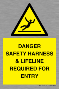 WV12629: DANGER SAFETY HARNESS & LIFELINE REQUIRED FOR ENTRY