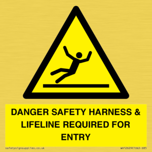 WV12629: DANGER SAFETY HARNESS & LIFELINE REQUIRED FOR ENTRY