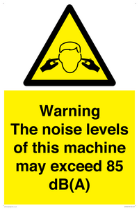 WV13222: Warning The noise levels of this machine may exceed 85 dB(A)
