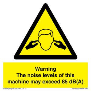 WV13222: Warning The noise levels of this machine may exceed 85 dB(A)