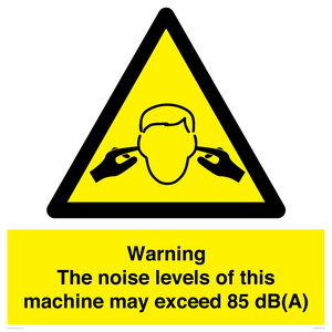 WV13222: Warning The noise levels of this machine may exceed 85 dB(A)