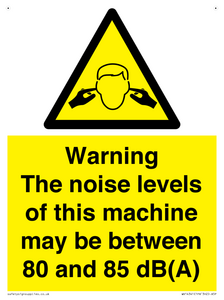 WV14341: Warning Noise Levels of machine between 80-85 dB