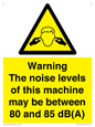WV14341: Warning Noise Levels of machine between 80-85 dB