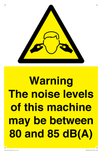 WV14341: Warning Noise Levels of machine between 80-85 dB