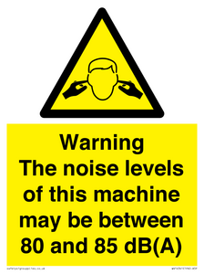WV14341: Warning Noise Levels of machine between 80-85 dB