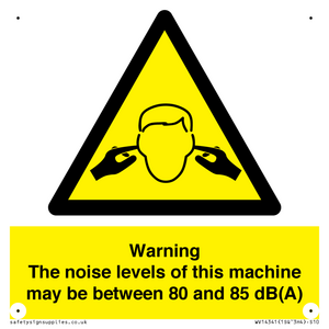 WV14341: Warning Noise Levels of machine between 80-85 dB