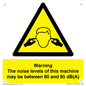 WV14341: Warning Noise Levels of machine between 80-85 dB
