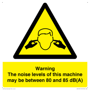 WV14341: Warning Noise Levels of machine between 80-85 dB