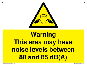 WV14343: Warning Noise Levels in this area between 80 and 85 dB