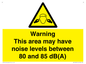 WV14343: Warning Noise Levels in this area between 80 and 85 dB
