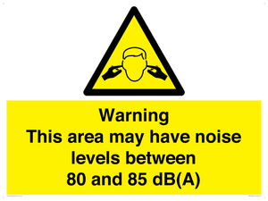 WV14343: Warning Noise Levels in this area between 80 and 85 dB