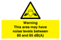 WV14343: Warning Noise Levels in this area between 80 and 85 dB