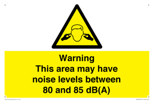 WV14343: Warning Noise Levels in this area between 80 and 85 dB