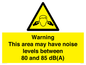 WV14343: Warning Noise Levels in this area between 80 and 85 dB