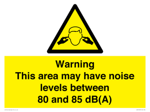 WV14343: Warning Noise Levels in this area between 80 and 85 dB