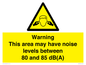 WV14343: Warning Noise Levels in this area between 80 and 85 dB