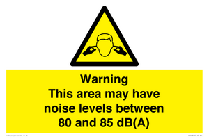 WV14343: Warning Noise Levels in this area between 80 and 85 dB