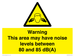 WV14343: Warning Noise Levels in this area between 80 and 85 dB