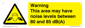 WV14343: Warning Noise Levels in this area between 80 and 85 dB