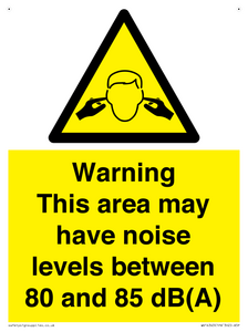 WV14343: Warning Noise Levels in this area between 80 and 85 dB