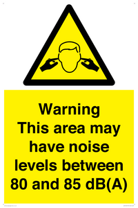 WV14343: Warning Noise Levels in this area between 80 and 85 dB