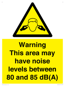 WV14343: Warning Noise Levels in this area between 80 and 85 dB