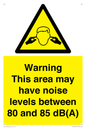 WV14343: Warning Noise Levels in this area between 80 and 85 dB