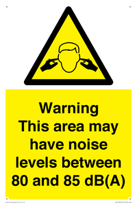 WV14343: Warning Noise Levels in this area between 80 and 85 dB