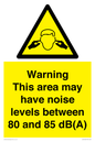 WV14343: Warning Noise Levels in this area between 80 and 85 dB