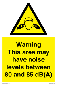 WV14343: Warning Noise Levels in this area between 80 and 85 dB