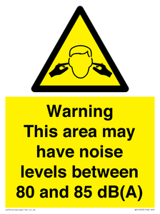 WV14343: Warning Noise Levels in this area between 80 and 85 dB