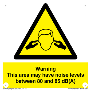 WV14343: Warning Noise Levels in this area between 80 and 85 dB