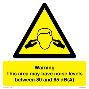 WV14343: Warning Noise Levels in this area between 80 and 85 dB