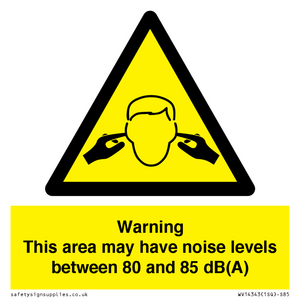 WV14343: Warning Noise Levels in this area between 80 and 85 dB