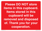 WV16523: please do not store items in this cupboard