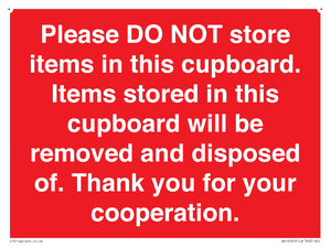 WV16523: please do not store items in this cupboard
