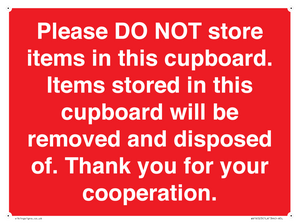 WV16523: please do not store items in this cupboard